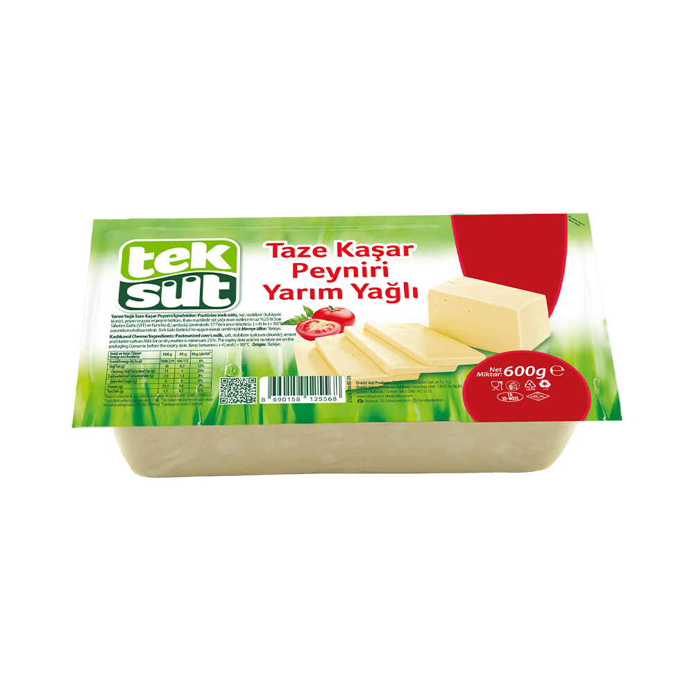 Teksüt Yarım Yağlı Taze Kaşar Peyniri 600 gr